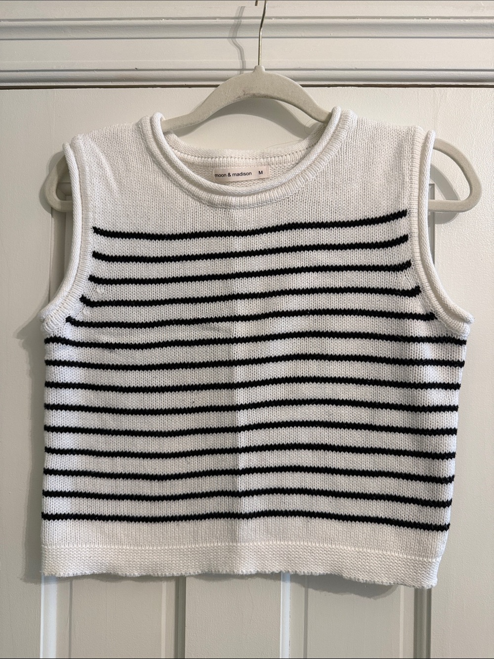 moon & madison White Sleeveless Striped Knit Tank with Black Stripes